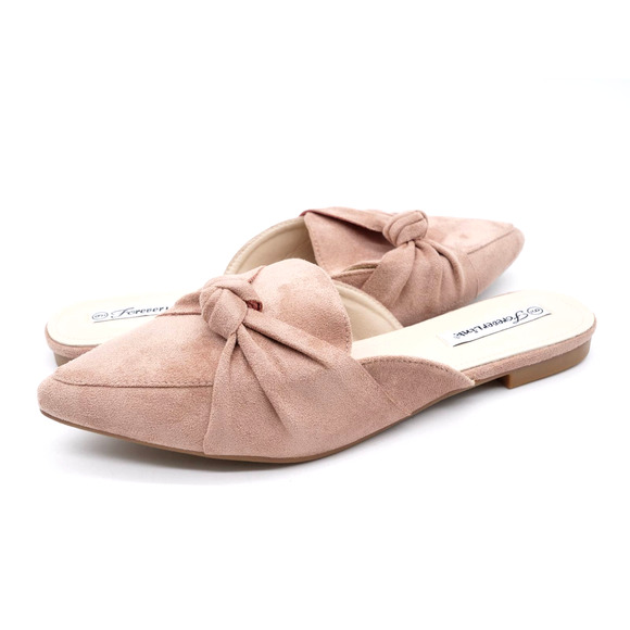 Forever Link Mule Womens 9 Beige Faux Suede Knot Accent Pointed Toe Slip On Shoe - Picture 1 of 11